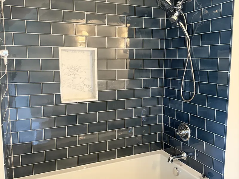 Bathroom tile installation detail — Milford Mills Tile