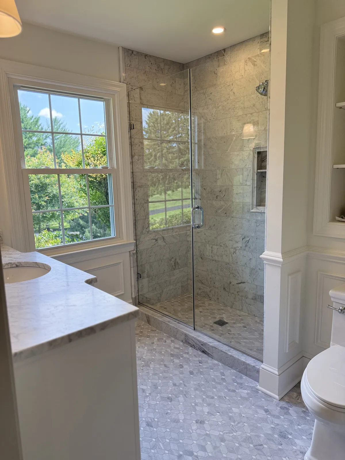 Bathroom tile installation detail — Milford Mills Tile