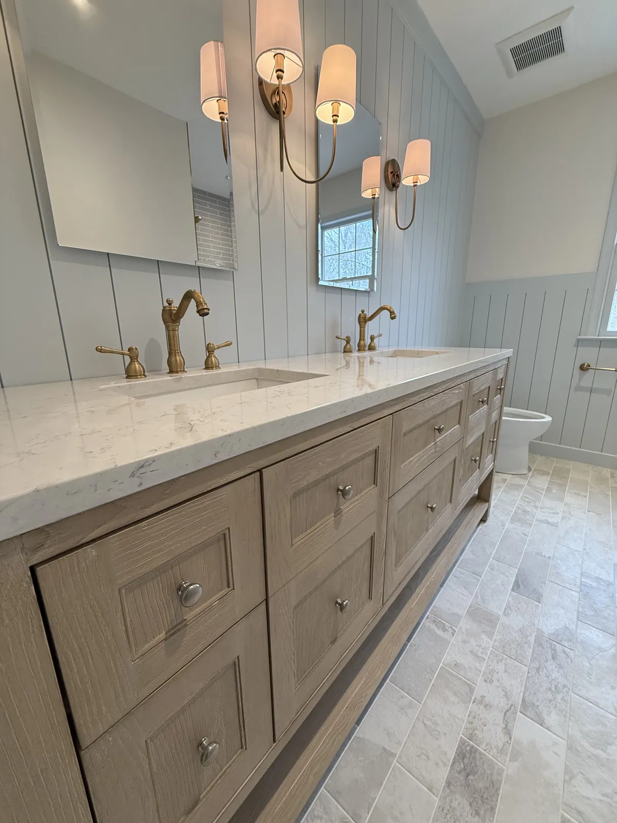 Bathroom tile installation detail — Milford Mills Tile