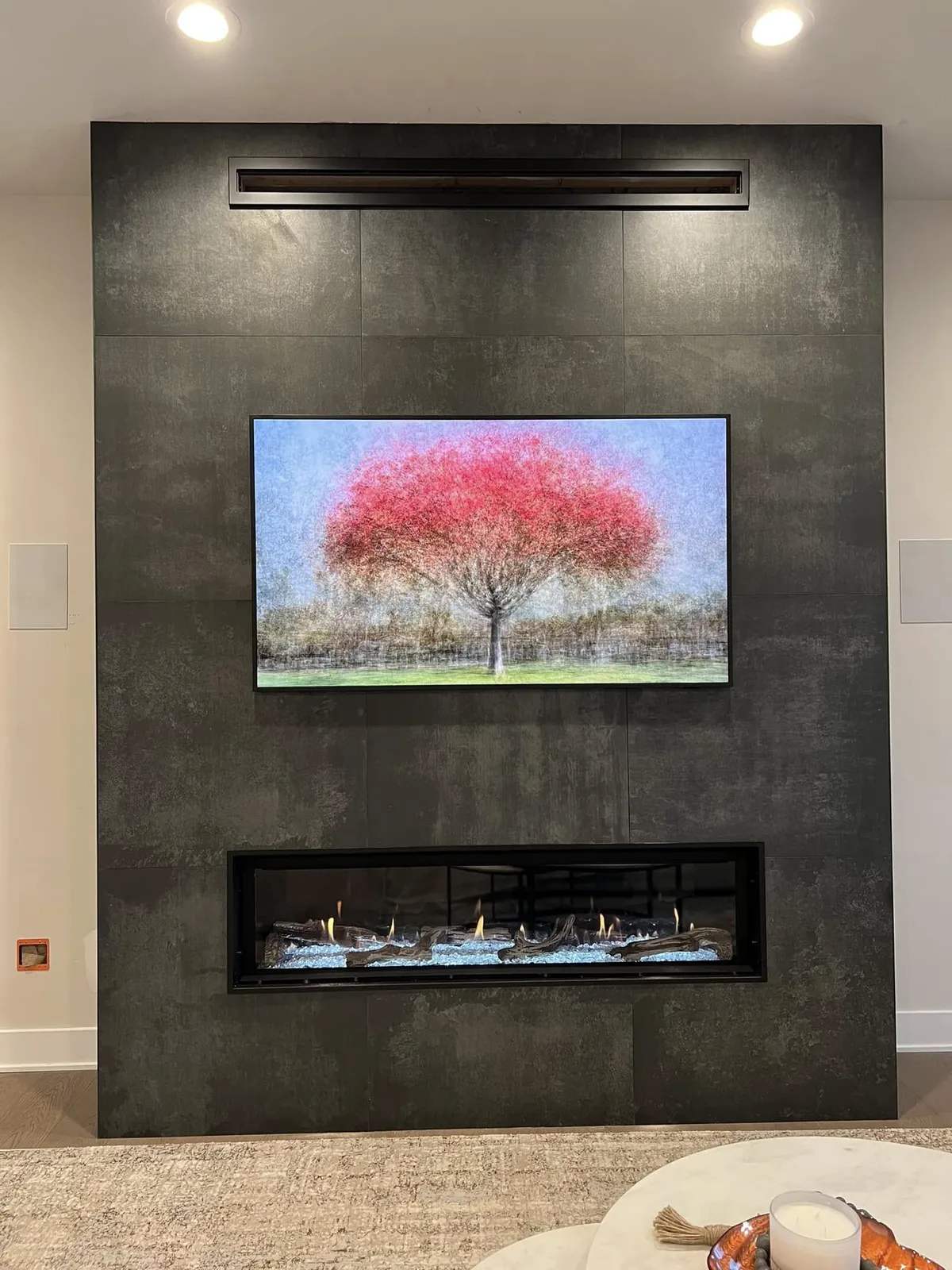Fireplace tile installation result — Milford Mills Tile