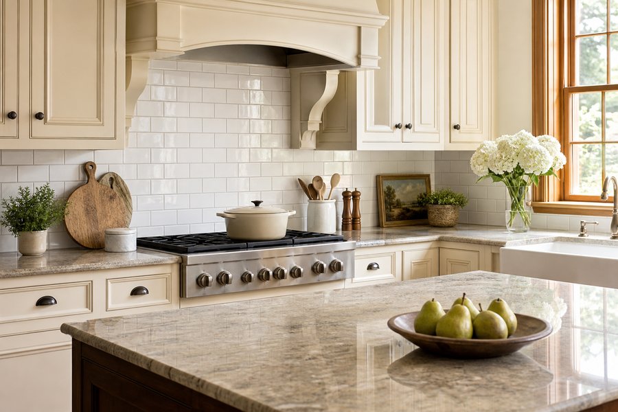 Clean white tile and grout in Chester County PA kitchen — Milford Mills Tile